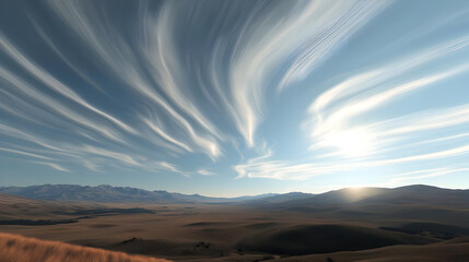 Naklejka premium Vast Desert Landscape Under Dramatic Sky With Birds