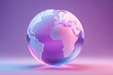 Digital rendering of a glowing Earth globe with vibrant pastel colors
