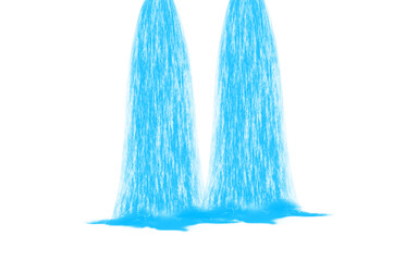 Pair of stylized blue waterfalls. Isolated twin water cascades PNG clip art on a transparent background for a nature illustration, landscape element, or spa graphic.