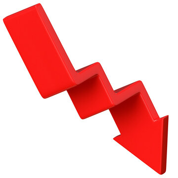3D red zigzag arrow showing economic decrease