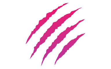 Pink and purple gradient claw marks. Isolated vibrant monster scratch PNG clip art for a modern decal, trendy t-shirt, or fantasy game effect.