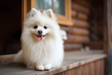 grooming dogs Spitz Pomeranian in the cabin