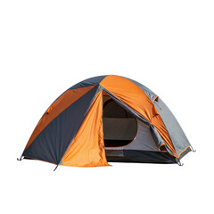 Orange and grey camping tent pitched and ready for use isolated on transparent background