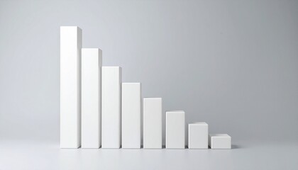 White rectangular prisms in descending order on gray background