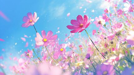 コスモスの花の背景イラスト　Generative AI