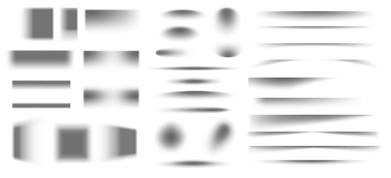 Box shadow effects. Square and rectangle box shadows for package. Realistic overlay and transparent drop shadow, shades on floor with soft blur edges. Vector isolated set.