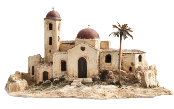 Miniature Replica of a Coptic Monastery for Display Isolated On Transparent Background.