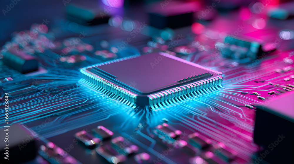 Aufkleber cpu processing data on motherboard with futuristic lighting