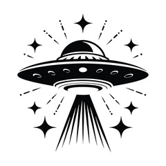 UFO Flying Saucer Icon, Detailed Alien Spaceship on White Background