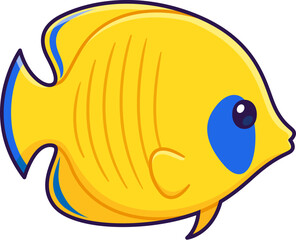 Cartoon Bluecheek butterflyfish drawing in cute simple style. Tropical fish vector illustration.