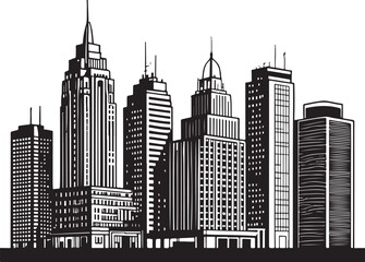 Naklejka premium Black and white cityscape silhouette of diverse skyscrapers
