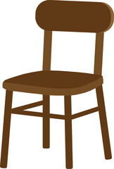 Simple Wooden Chair with Brown Finish on Isolated White Background