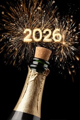 Champagne Bottle Popping with 2026 Fireworks Celebration
