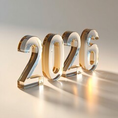 Elegant 2026 Glass Numbers with Warm Light Reflection