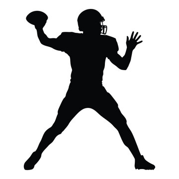 Silhouette of a football quarterback throwing a pass in dynamic action pose silhouette