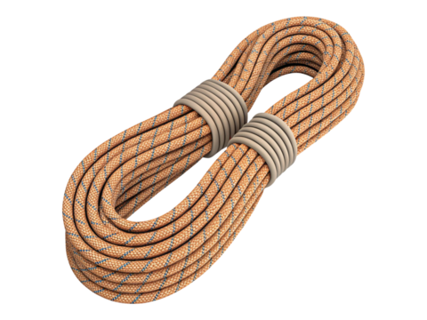 Coiled climbing rope isolated on transparent background for outdoor adventures