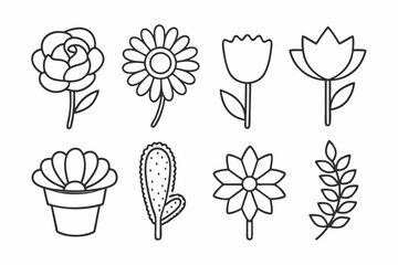 Flower and Plant Line Art Icons Set  Minimalist Botanical Vector Illustration