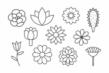 Flower and Plant Line Art Icons Set  Minimalist Botanical Vector Illustration