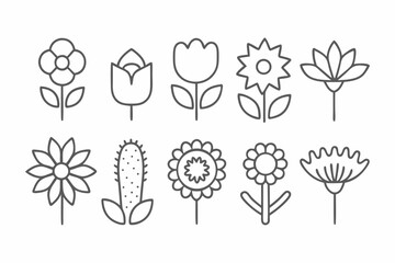 Flower and Plant Line Art Icons Set  Minimalist Botanical Vector Illustration