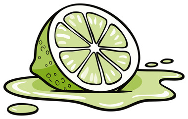Sliced Lime Fruit with Juice Drip Illustration, Refreshing Citrus Flavor and Vibrant Green Color
