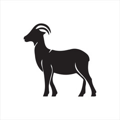 Stylized black goat silhouette on white background