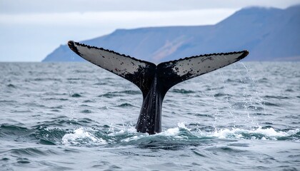 Humpback Whale's Fluke Emerging from the Ocean Waves