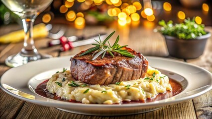 Gourmet Steak Served on Creamy Risotto with Elegant Presentation