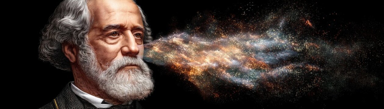 An artistic reimagining of Robert E Lee's portrait, presented in a fragmented style, ideal for creative and historical contexts, Robert E Lee's Birthday with AI