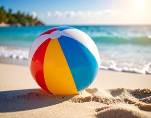 Obraz premium Colorful beach ball on the sand