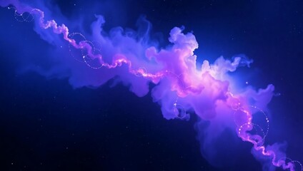 Vibrant purple and blue cosmic nebula with sparkling light trail against a dark starry background abstract and ethereal.