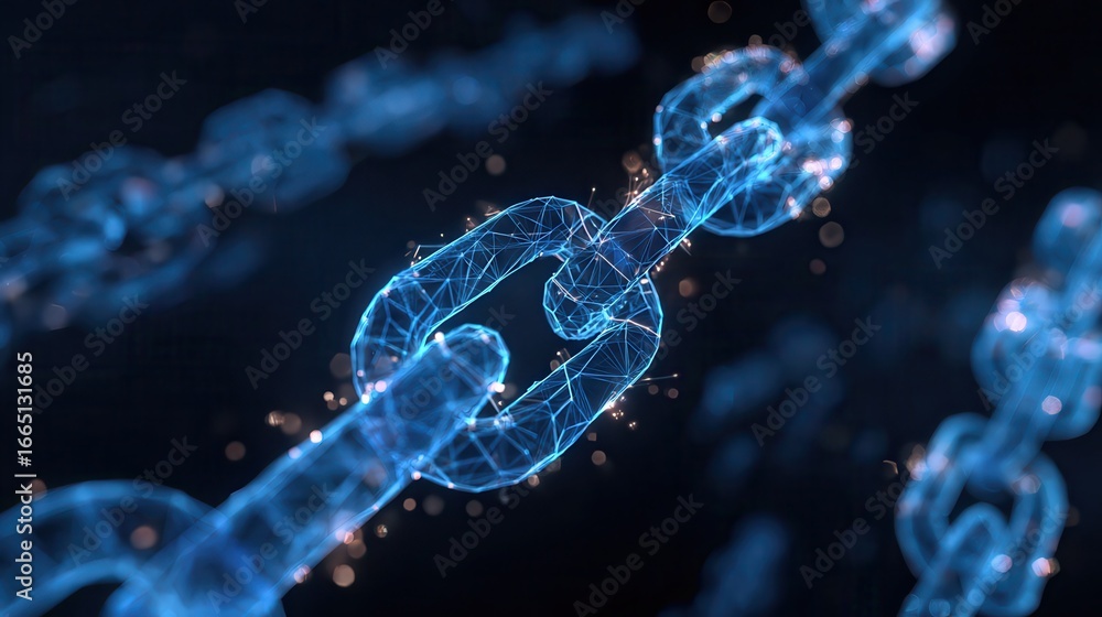 Poster innovative digital tech network with blockchain tokens, global crypto asset exchange, secure and ver