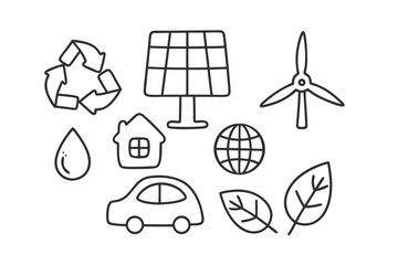 Eco and Sustainability Nature Icon Set Black Line Art Minimalist Vector Icons