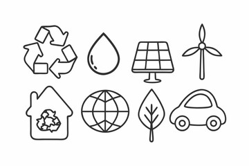 Eco and Sustainability Nature Icon Set Black Line Art Minimalist Vector Icons