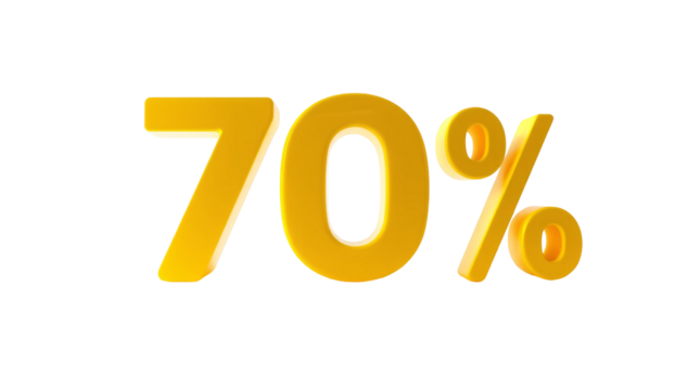 3D Yellow 70% Discount Sign – Bold Three-Dimensional Numerals and Percentage Symbol