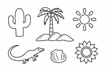 Desert and Tropical Nature Icons Vector Set