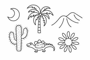 Desert and Tropical Nature Icons Vector Set