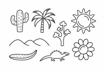 Desert and Tropical Nature Icons Vector Set