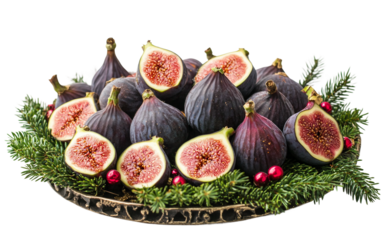 Decorative Platter of Fresh Figs for Celebration Isolated On Transparent Background.