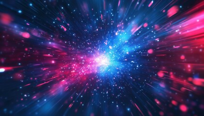 Fototapeta premium Vivid Neon Abstract: Speed Of Light In Galaxy, Universe Explosion. Ideal Space For Event, Party, Carnival, Celebration, Anniversary, And More.