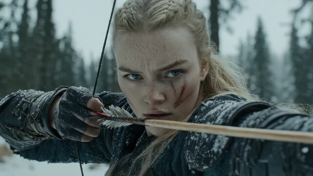 Female warrior: viking force, slavic pride, tribal energy, historic emblem, armored stance, fearless role, ancient power, bold honor, cultural voice, northern saga