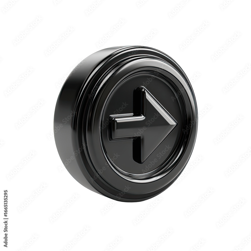 Fototapete 3d rendering of a glossy, black button with an arrow pointing right