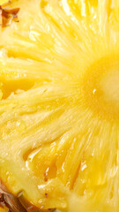 Close-up of a juicy pineapple slice, vibrant yellow fruit texture, fresh food