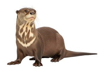 Close-up view of a brown otter, showcasing intricate patterns on its chest and detailed fur texture against a black background.