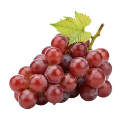 Fototapeta premium Fresh red grapes with leaf isolated on transparent background