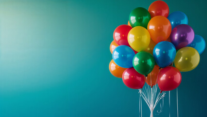 Colorful Balloons Clustered Against a Turquoise Background