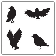 Bird Silhouettes Set - Black Birds with Spread Wings, Flying and Perching Birds, Vector Animal Icons, Wildlife and Bird Design Illustrations