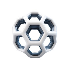 Fototapeta premium Abstract white, geometric 3D orb with layered hexagonal structure, isolated on black