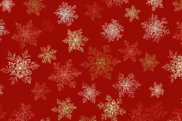 Snowflake seamless pattern on red background
