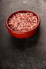 Minced meat frozen ground meat frozen pork, beef or chicken tasty snack fresh delicious gourmet food background on the table rustic food top view copy space