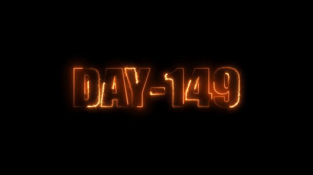 Neon text day-149 animation on black background.calender, text,number, days, date, countdown neon text concept.
